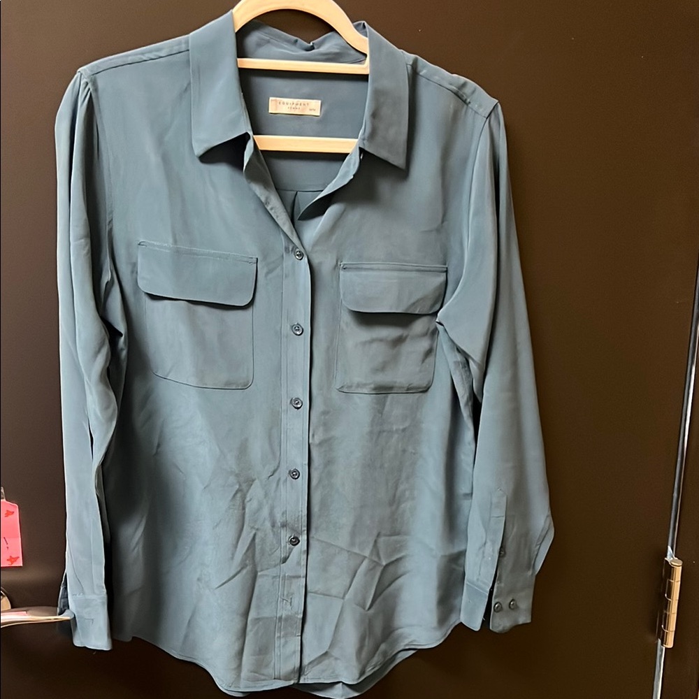 equipment silk Blue Button-Up Shirt